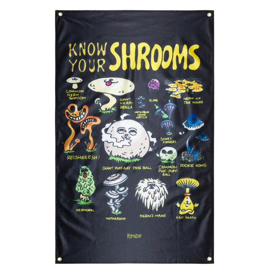 KNOW UR SHROOMS WALL BANNER (BLACK)